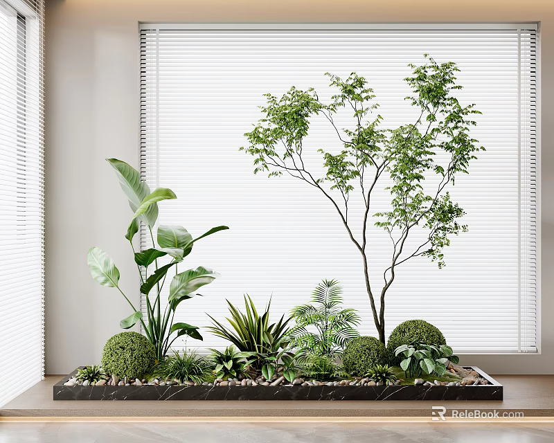 Diverse Indoor Plant Combination With Large Leafy Plants Small Shrubs And Window Blinds Decor 3d model 