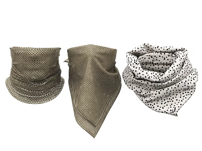 Three Stylish Neck Scarves With Polka Dot And Solid Color Patterns 3d model