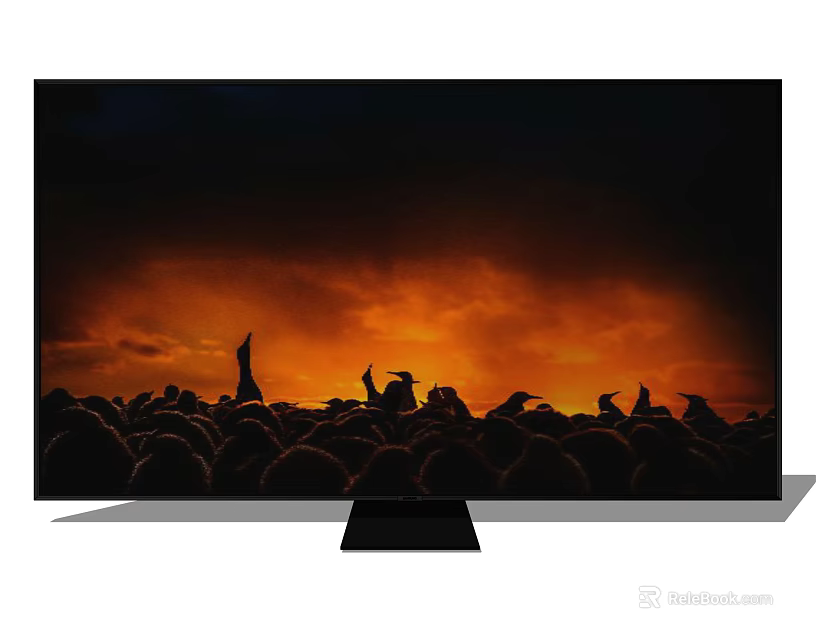 Modern Flat Screen TV Displaying Dramatic Orange Red Sky With Silhouettes 3d model 