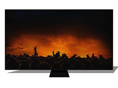Modern Flat Screen TV Displaying Dramatic Orange Red Sky With Silhouettes 3d model