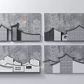 Traditional Architectural Background Wall Featuring Classic Roof Eaves Tile Texture Round Design Gray White Contours