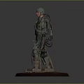 Camouflage Mechanical Armor Character With Dual Back Mechanical Arms On Round Base 3d model