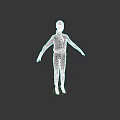 Woman in White Shirt and Beige Pants with Arms Outstretched Against Black Background