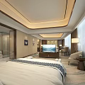 Spacious Modern Hotel Room With King Size Bed Flat Screen TV Large Window And Soft Curtains