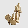 Golden Metallic Decorative Ornament Set with Balloon Rabbit and Dog Figurines
