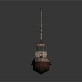 Small Fishing Boat With Mast Crane Cabin And Brown Hull Design