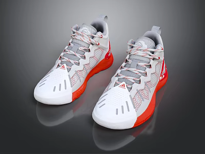 White And Red Mesh Upper Sports Sneakers With Gray Laces And Red Sole Design 3d model
