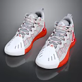 White And Red Mesh Upper Sports Sneakers With Gray Laces And Red Sole Design
