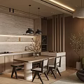 Modern Warm Wood Toned Living And Dining Room With Cozy Furnishings And Soft Ambient Lighting