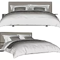 Sleek Modern Double Bed With Gray Headboard White Bedding And Decorative Pillows 3d model