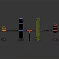Colorful Seesaws Yellow Blue Green Red With Tire Supports On Black Background