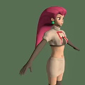 Pink Haired Character in White Top R White Skirt Black Gloves Brown Boots Green Background