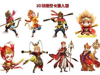 2D Monkey King Cartoon Characters 3d model