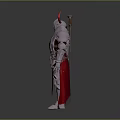 Silver Armor Character With Red Horns Red Cape And Sword Design