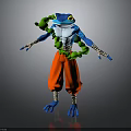 Blue Frog With White Accents Standing In Orange Pants Wrapped In Green Vine Toy Figure Design