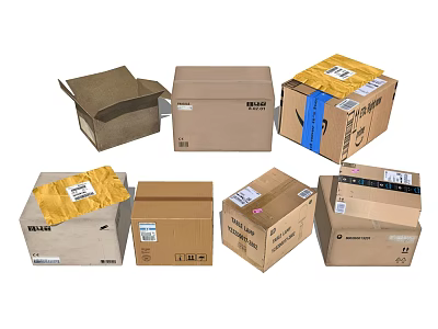 Multiple Cartons in Various Sizes Open and Sealed with Labels and Tape 3d model