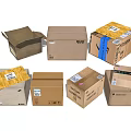 Multiple Cartons in Various Sizes Open and Sealed with Labels and Tape