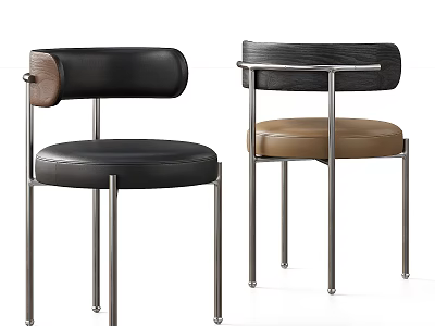 Modern Single Chair With Black And Brown Leather Seat And Metal Legs 3d model