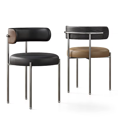 Modern Single Chair With Black And Brown Leather Seat And Metal Legs 3d model