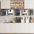 Modern Kitchen Interior Featuring White Glass Door Cabinets Displaying Dinnerware And Appliances