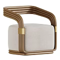 Modern Striped Fabric Upholstered Leisure Chair With Brown Curved Tube Frame And Elegant Gold Accents
