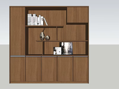 Stylish Wooden Bookcase With Shelves Books Decorative Items And Cabinet Doors 3d model