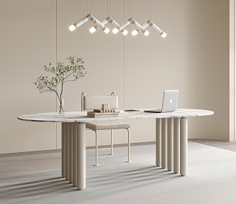 Desk and Chair Combination Desk Chandelier Single Chair 3d model