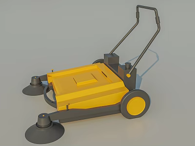 Manual Yellow Floor Sweeper With Black Handle Dual Brushes And Wheels 3d model