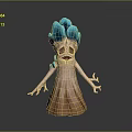 Game Movie Character Fantasy Tree Creature With Blue Treetop And Glowing Branch Arms