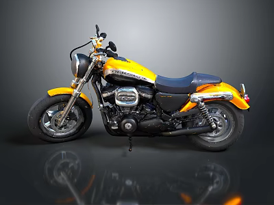 Yellow and Black Classic Motorcycle with Black Seat and Shiny Chrome Details 3d model