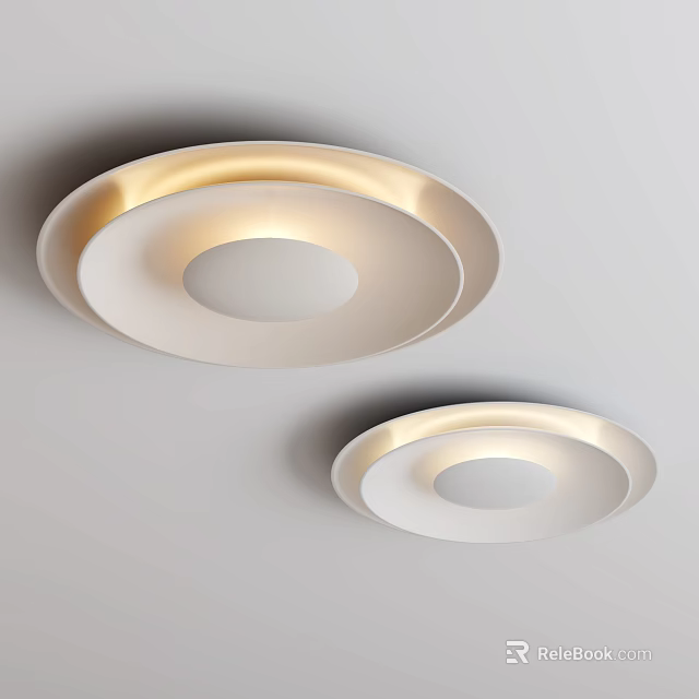 Contemporary Circular Ceiling Lights With Double Layer And Gold Trim 3d model