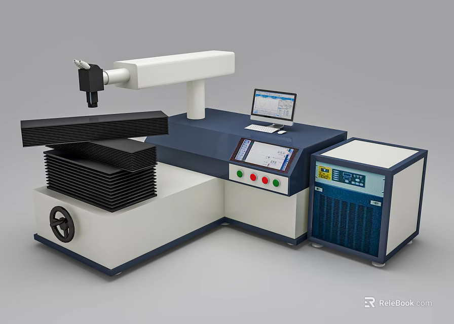 Industrial Laser Processing Equipment With Control Panel Computer Cooling Unit And Workbench 3d model