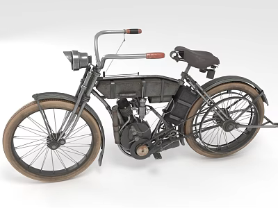 Vintage Bicycle With Old Engine Retro Design Metal Frame And Brown Tires 3d model