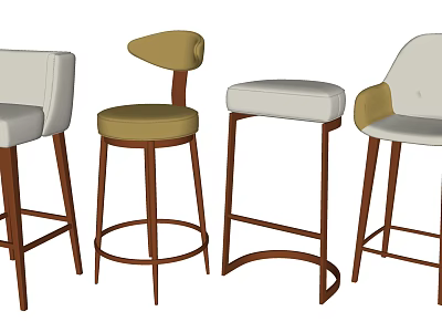 Stylish Modern Bar Stools With Upholstered Seats Backrest And Wooden Legs 3d model