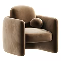 Beige Plush Single Sofa With Wide Armrests And Brown Round Pillow