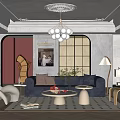 Cozy Modern Living Room Interior With Plush Sofa Coffee Table Chandelier And Area Rug