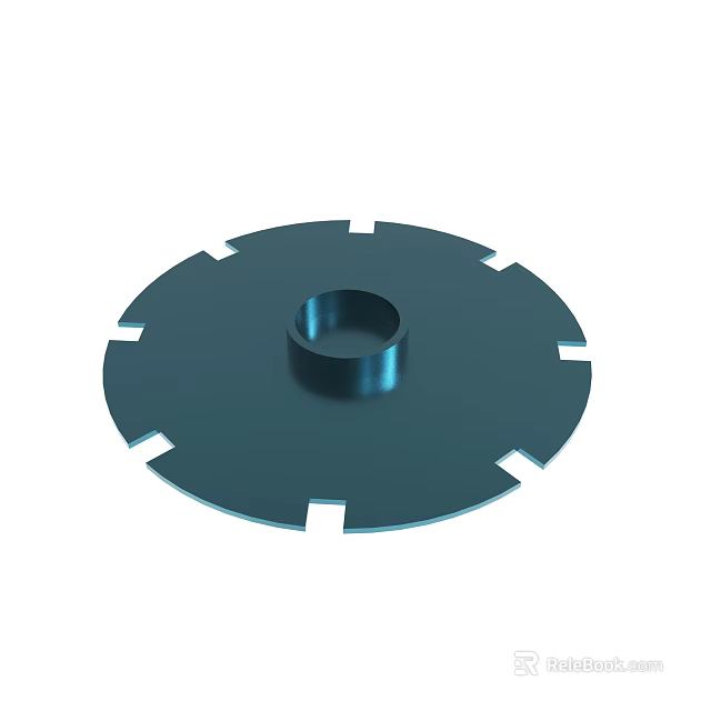 Blue Circular Industrial Component With Central Hole And Notched Edges 3d model 