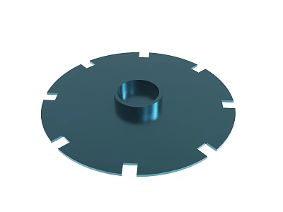 Blue Circular Industrial Component With Central Hole And Notched Edges 3d model