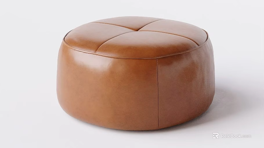 Brown Leather Round Stool with Smooth Surface and Stitched Design for Modern Interior Spaces 3d model 