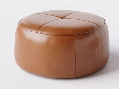 Brown Leather Round Stool with Smooth Surface and Stitched Design for Modern Interior Spaces 3d model