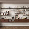 Modern Wall Bookcase with Books Photo Frames Decorative Items and Drawers 3d model