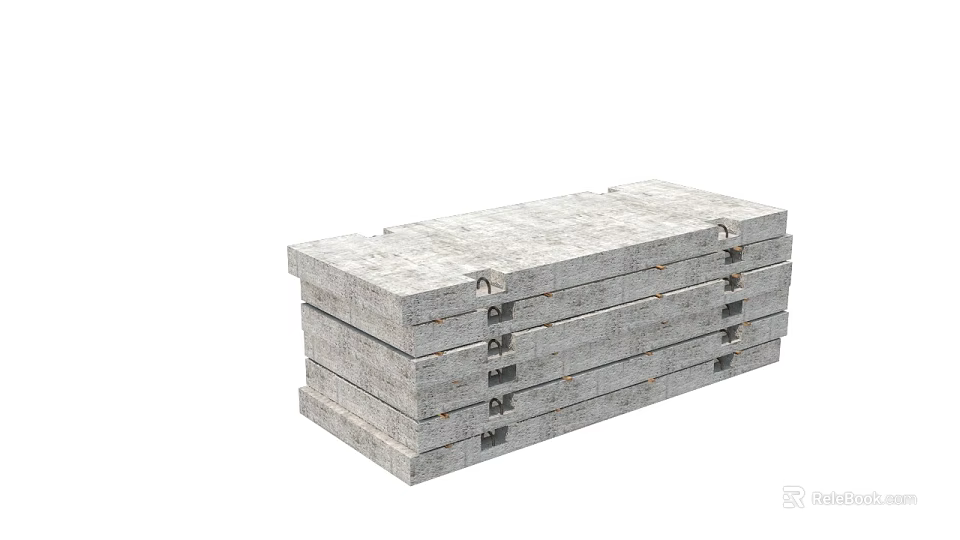 Stacked Gray Stone Slabs As Construction Components With Metal Connectors 3d model 