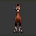 Red Cartoon Pony Standing with Brown Mane Tail White Face Legs on Gray Background Reflection