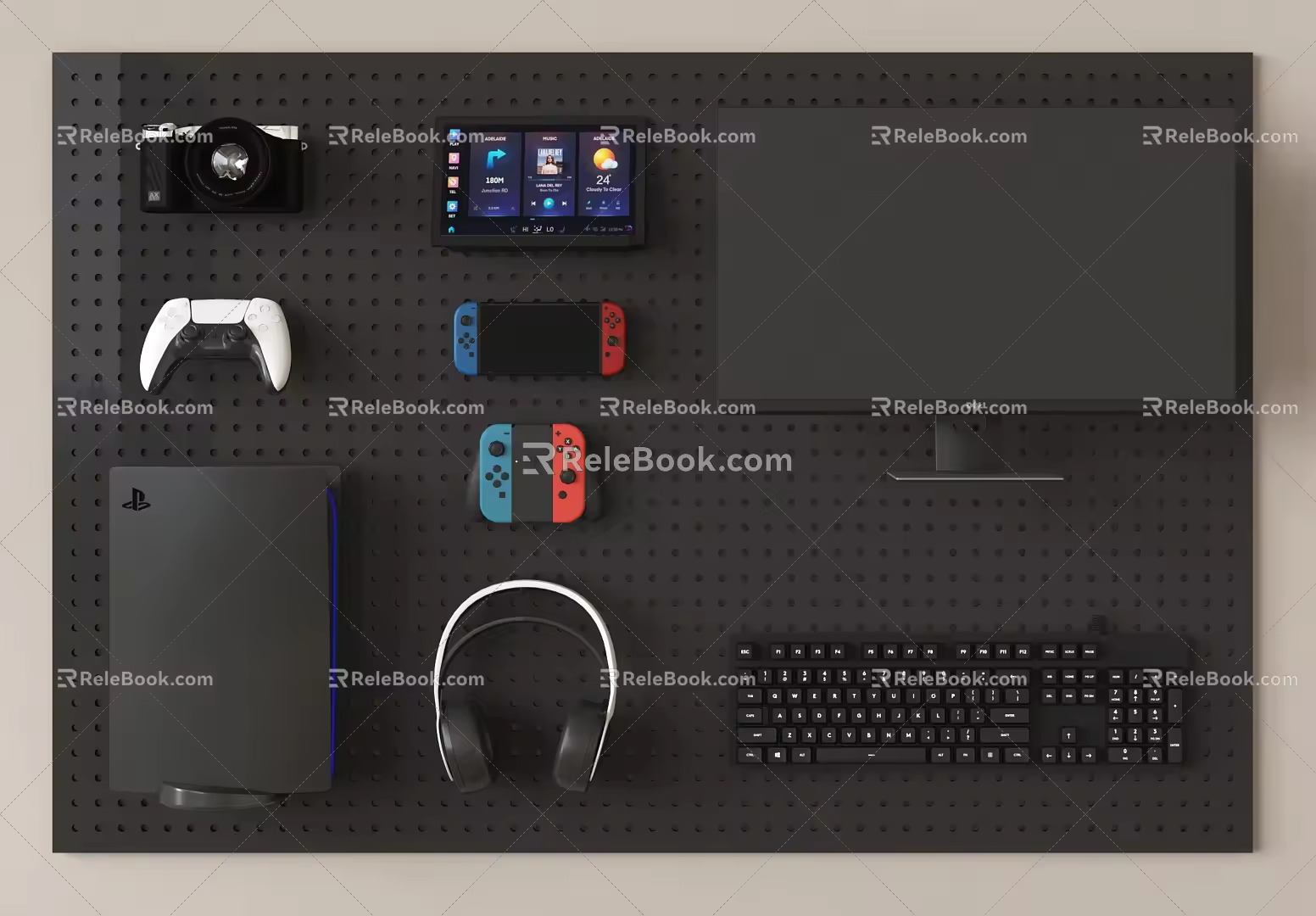 Digital combination computer hole board monitor keyboard mouse audio office supplies 3d model