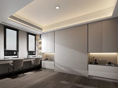 Tatami Bedroom Interior Design With Built in Storage Desk Soft Lighting And Modern Windows 3d model