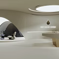 Modern Minimalist White Front Desk Reception Area With Curved Design Sofa And Round Skylight