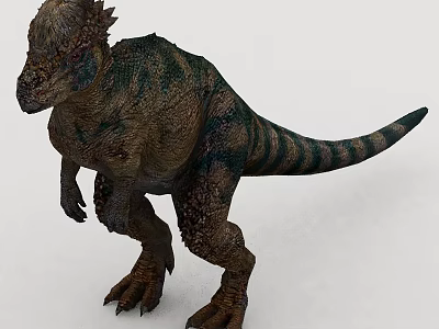Detailed Reptile Dinosaur With Green and Brown Stripes Back Spikes Sturdy Legs Long Tail 3d model