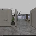 Spacious Modern Sales Office With Marble Floor Green Plants Sofas And Large Windows 3d model