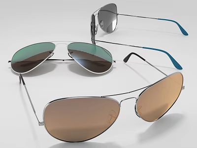 Fashionable Sunglasses With Metal Frames Different Colored Lenses And Blue Temple 3d model
