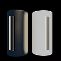 Golden and White Cylindrical Air Conditioner Fan with Blue Sky Sunset and Gray Ground